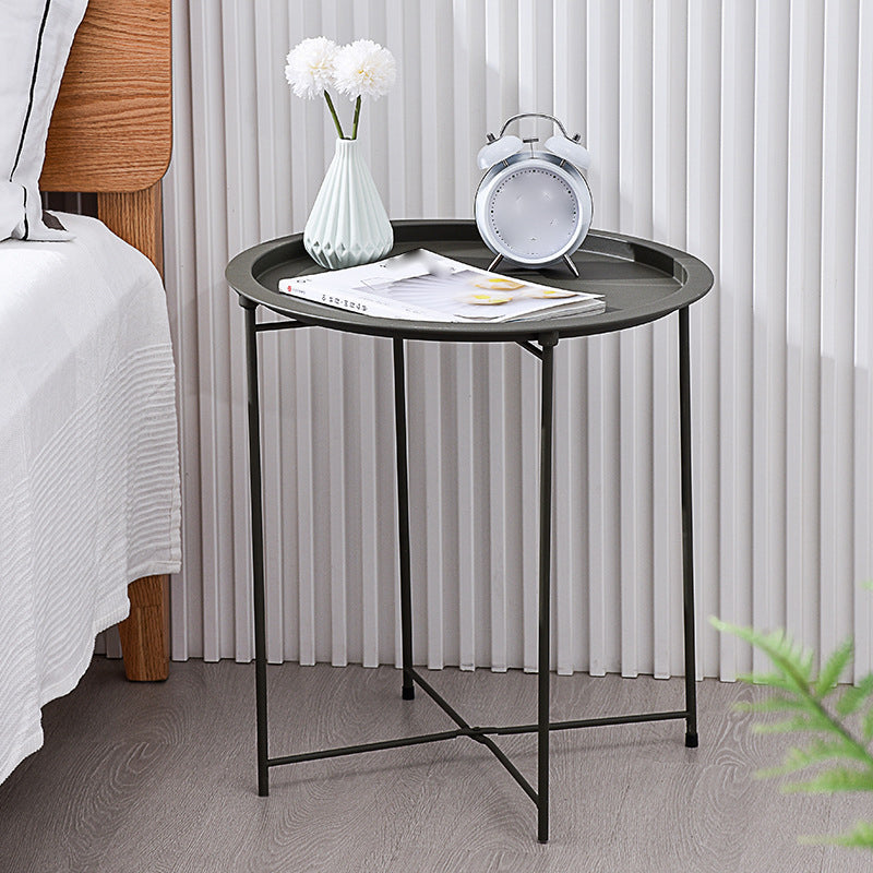 Round Tray Top Side Table Mid-Century Metal Cross Legs End Table