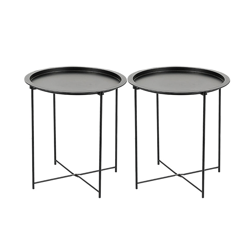 Round Tray Top Side Table Mid-Century Metal Cross Legs End Table