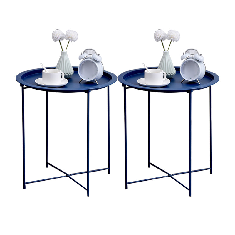 Round Tray Top Side Table Mid-Century Metal Cross Legs End Table