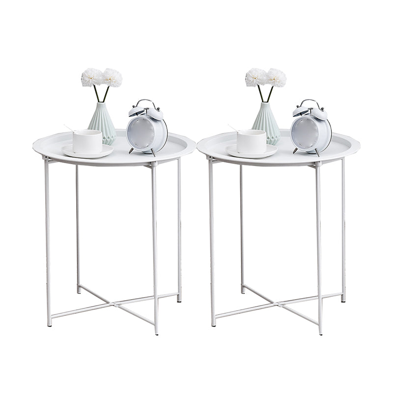 Round Tray Top Side Table Mid-Century Metal Cross Legs End Table