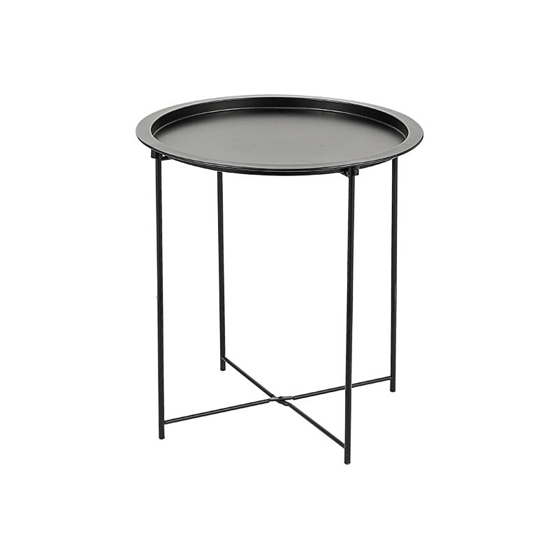 Round Tray Top Side Table Mid-Century Metal Cross Legs End Table