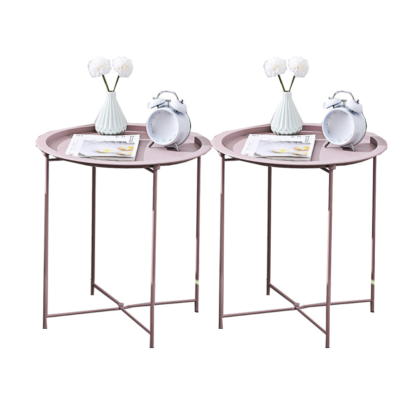 Round Tray Top Side Table Mid-Century Metal Cross Legs End Table