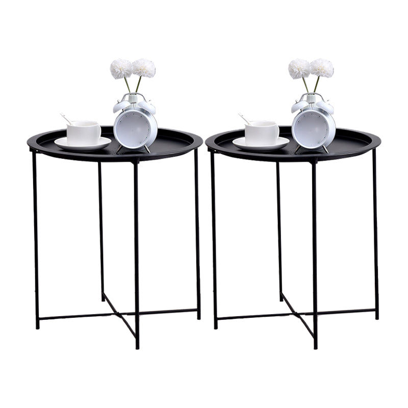 Round Tray Top Side Table Mid-Century Metal Cross Legs End Table