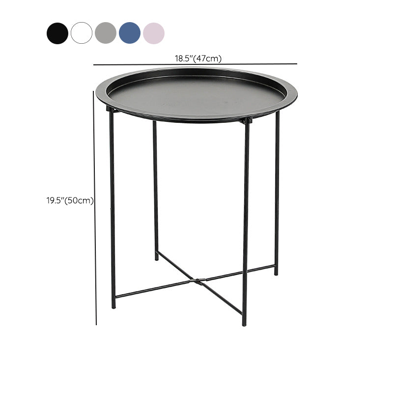Round Tray Top Side Table Mid-Century Metal Cross Legs End Table