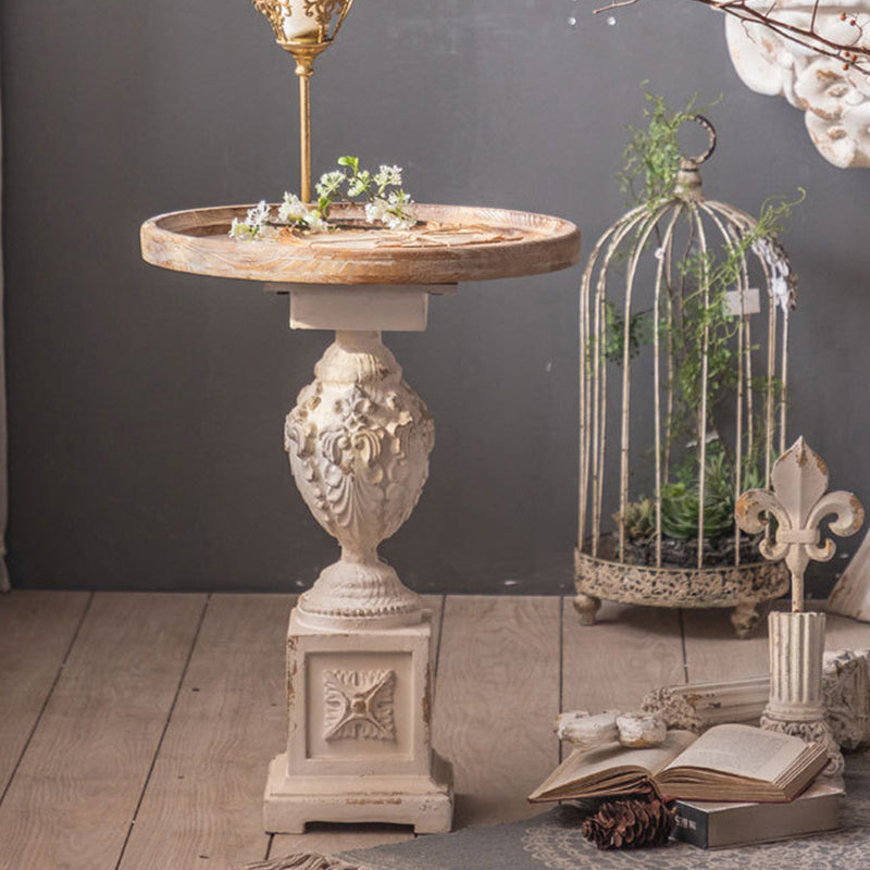 Pedestal Distressed Round Sofa Side Accent Table Rustic Side End Table in White