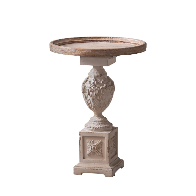 Pedestal Distressed Round Sofa Side Accent Table Rustic Side End Table in White