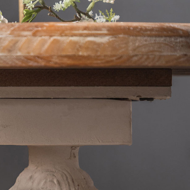 Pedestal Distressed Round Sofa Side Accent Table Rustic Side End Table in White