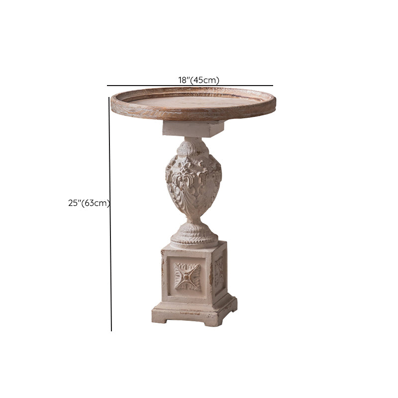 Pedestal Distressed Round Sofa Side Accent Table Rustic Side End Table in White