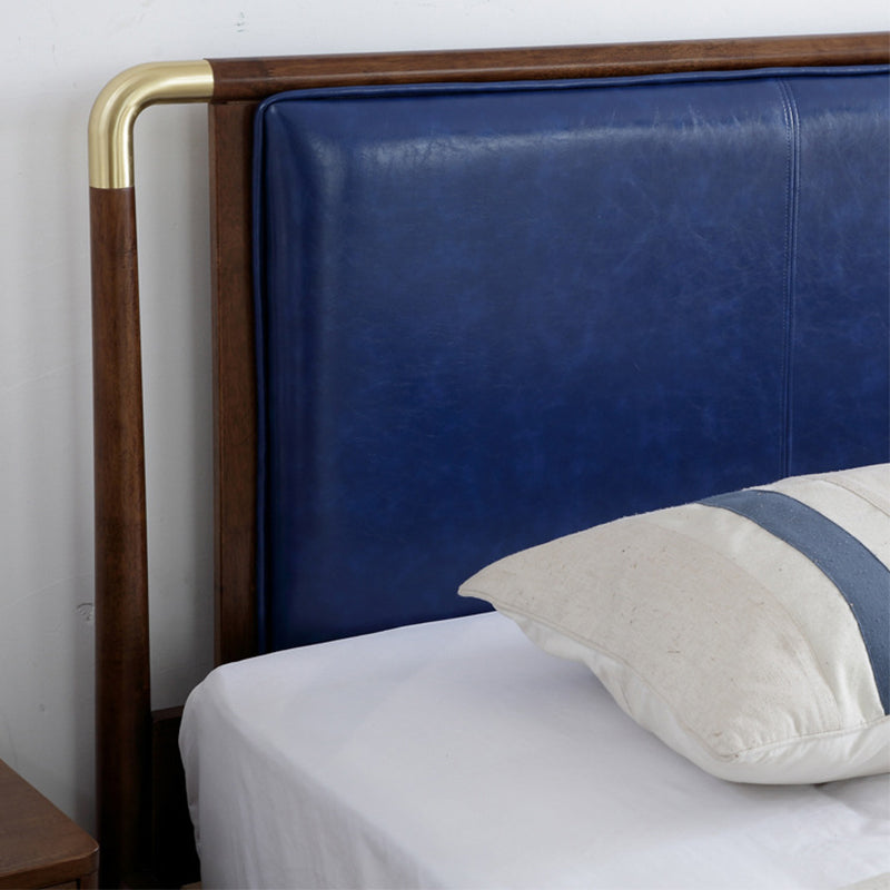 Contemporary Standard Bed Solid Wood Panel Bed with Upholstered Headboard
