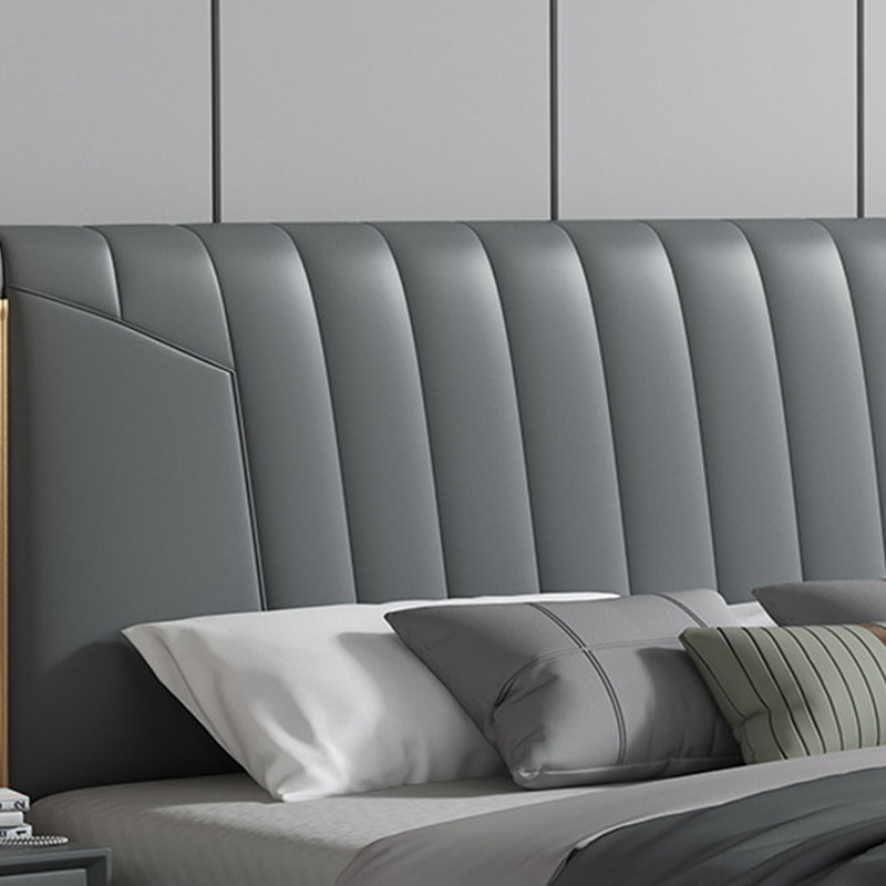 Modern Panel Bed Foam Gray Standard Bed with Upholstered Headboard