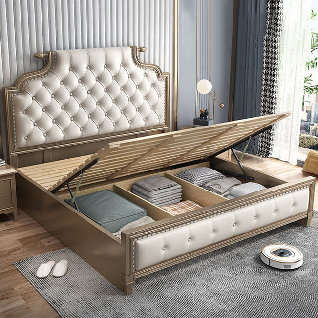 Contemporary Standard Bed Solid Wood Bed Frame with Upholstered Headboard