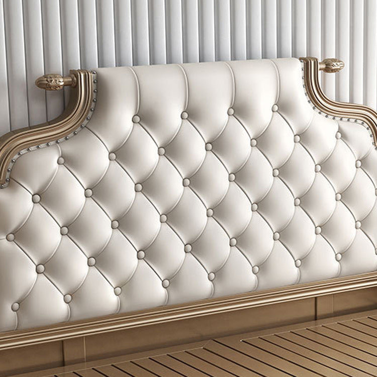 Contemporary Standard Bed Solid Wood Bed Frame with Upholstered Headboard