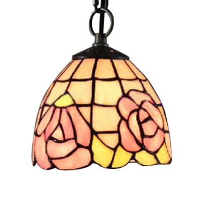 Pink-White/Green-pink Handcrafted Art Glass Domed Ceiling Light Tiffany 1 Bulb Hanging Light Kit with Adjustable Metal Chain