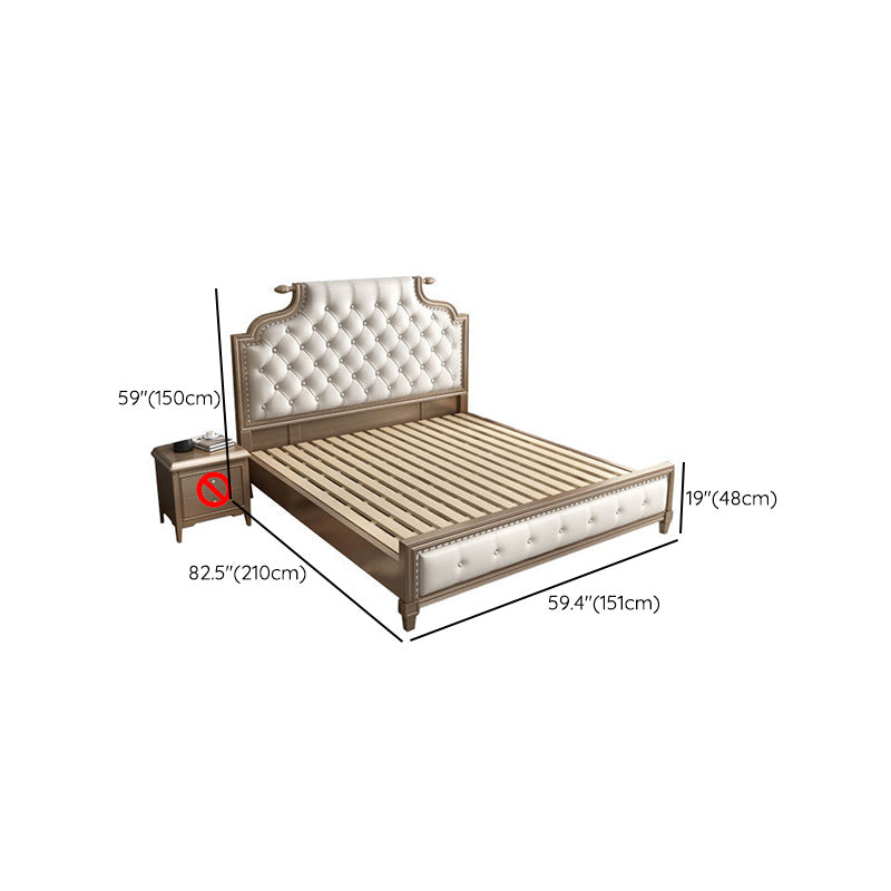 Contemporary Standard Bed Solid Wood Bed Frame with Upholstered Headboard