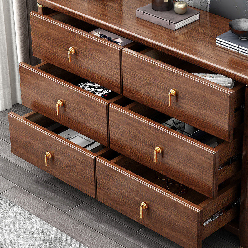 Rectangular Brown Accent Chest Rubberwood Chest with Storage Drawers