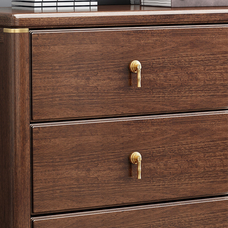 Rectangular Brown Accent Chest Rubberwood Chest with Storage Drawers