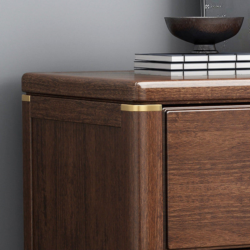 Rectangular Brown Accent Chest Rubberwood Chest with Storage Drawers