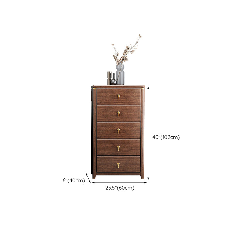 Rectangular Brown Accent Chest Rubberwood Chest with Storage Drawers