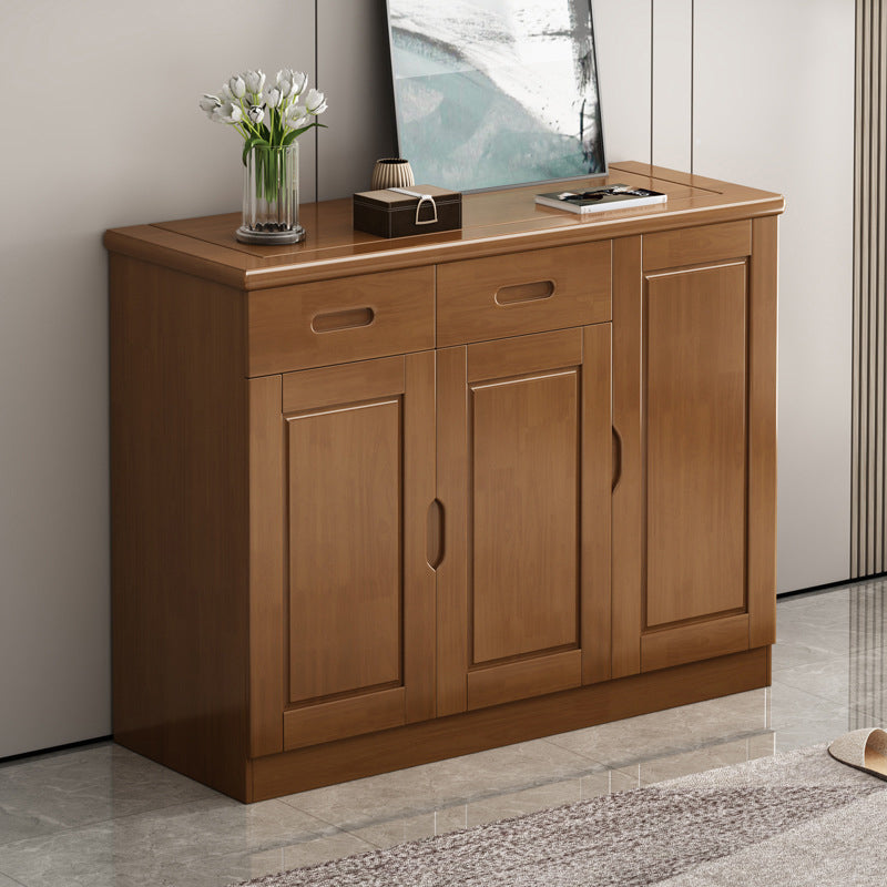 Mid-Century Modern Cabinet Rubberwood 2-Drawer with Shelves Grooves Accent Cabinet
