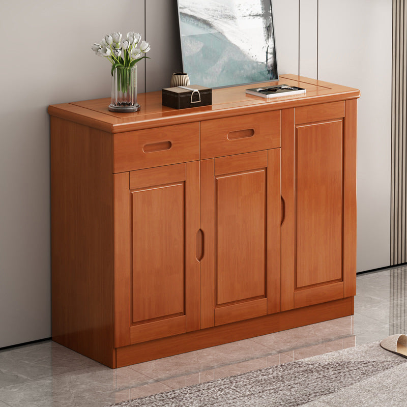 Mid-Century Modern Cabinet Rubberwood 2-Drawer with Shelves Grooves Accent Cabinet