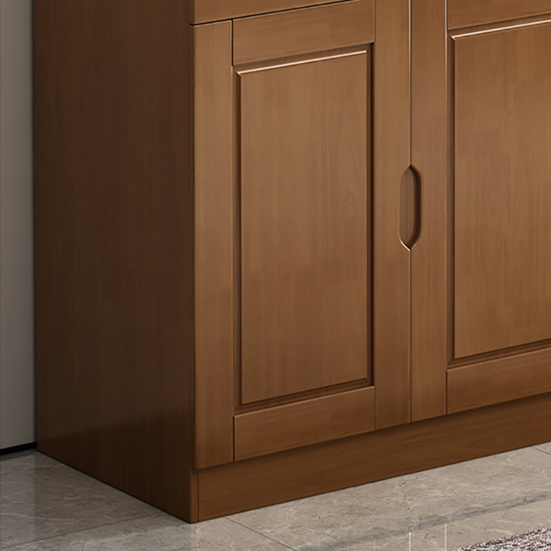 Mid-Century Modern Cabinet Rubberwood 2-Drawer with Shelves Grooves Accent Cabinet