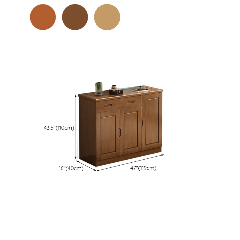 Mid-Century Modern Cabinet Rubberwood 2-Drawer with Shelves Grooves Accent Cabinet