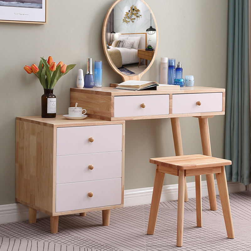 Scandinavian 5- Drawer Solid Wood Mirror Vanity Makeup Table
