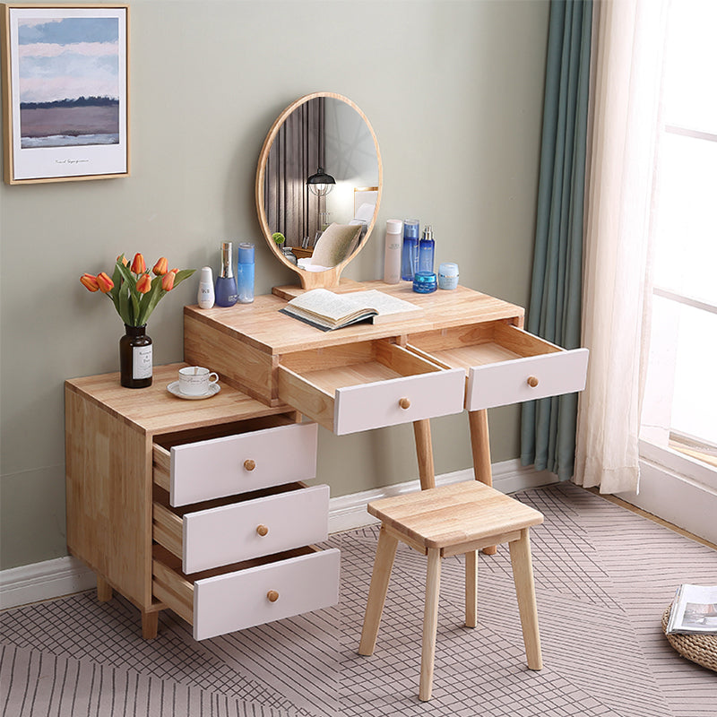 Scandinavian 5- Drawer Solid Wood Mirror Vanity Makeup Table