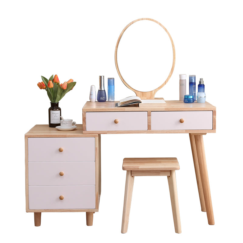 Scandinavian 5- Drawer Solid Wood Mirror Vanity Makeup Table