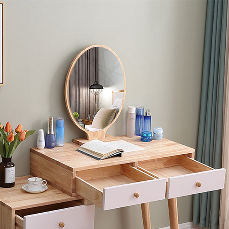 Scandinavian 5- Drawer Solid Wood Mirror Vanity Makeup Table