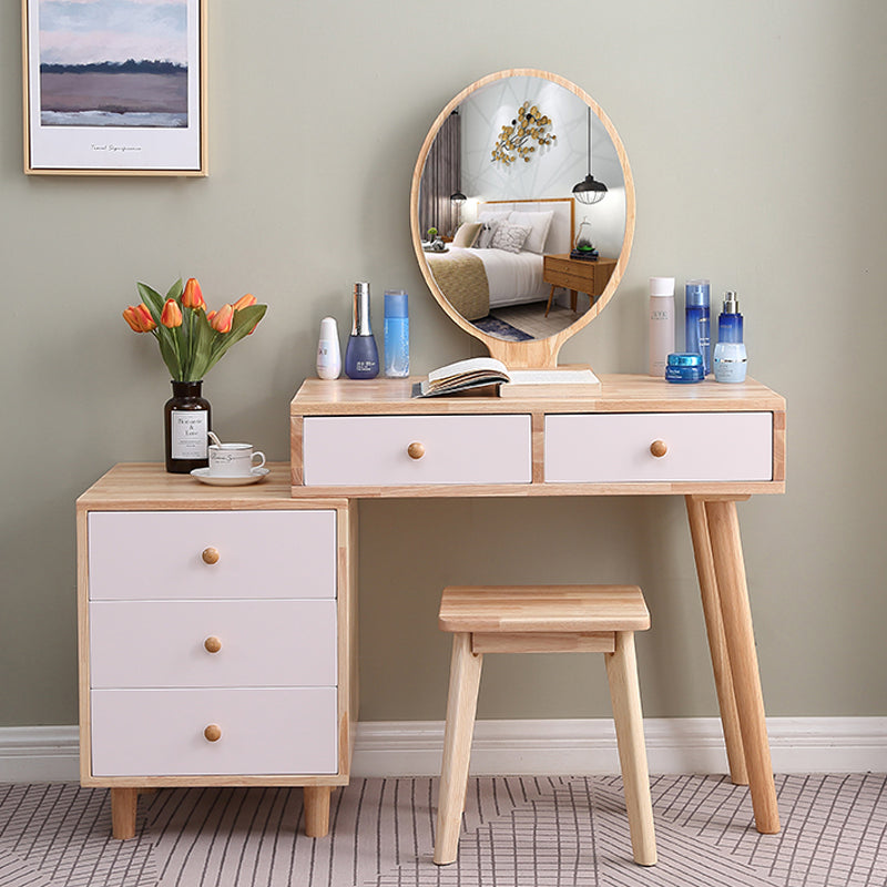 Scandinavian 5- Drawer Solid Wood Mirror Vanity Makeup Table