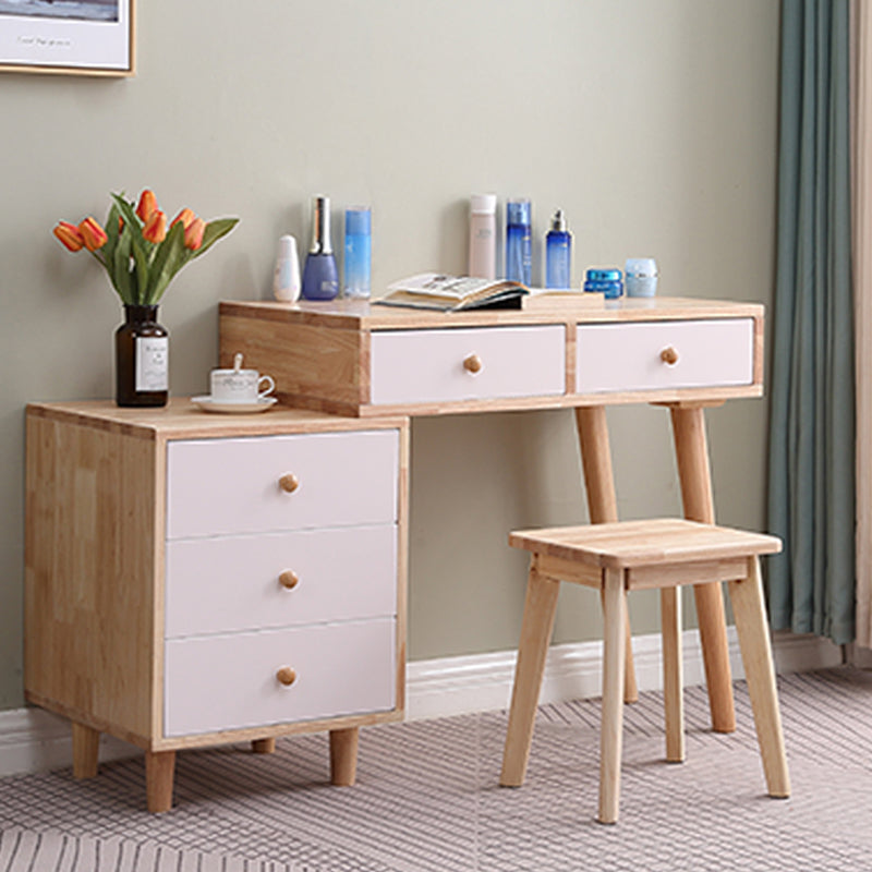 Scandinavian 5- Drawer Solid Wood Mirror Vanity Makeup Table