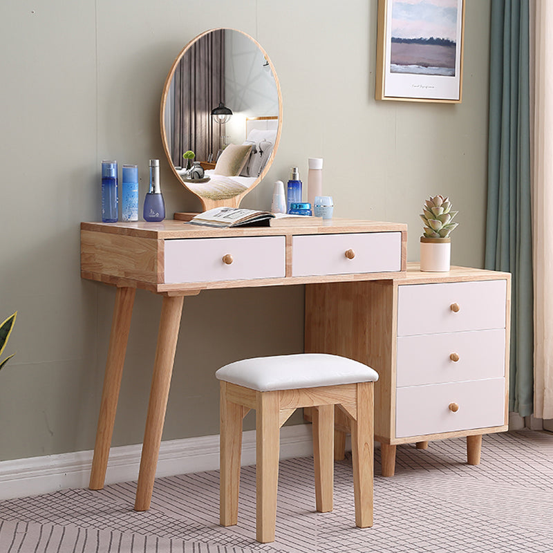 Scandinavian 5- Drawer Solid Wood Mirror Vanity Makeup Table