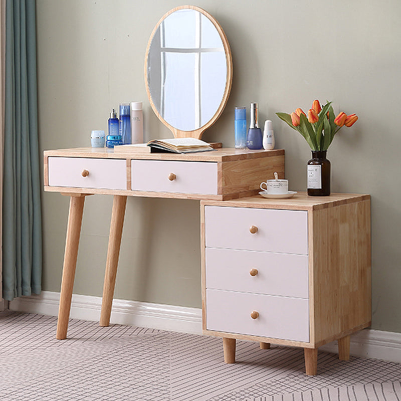 Scandinavian 5- Drawer Solid Wood Mirror Vanity Makeup Table