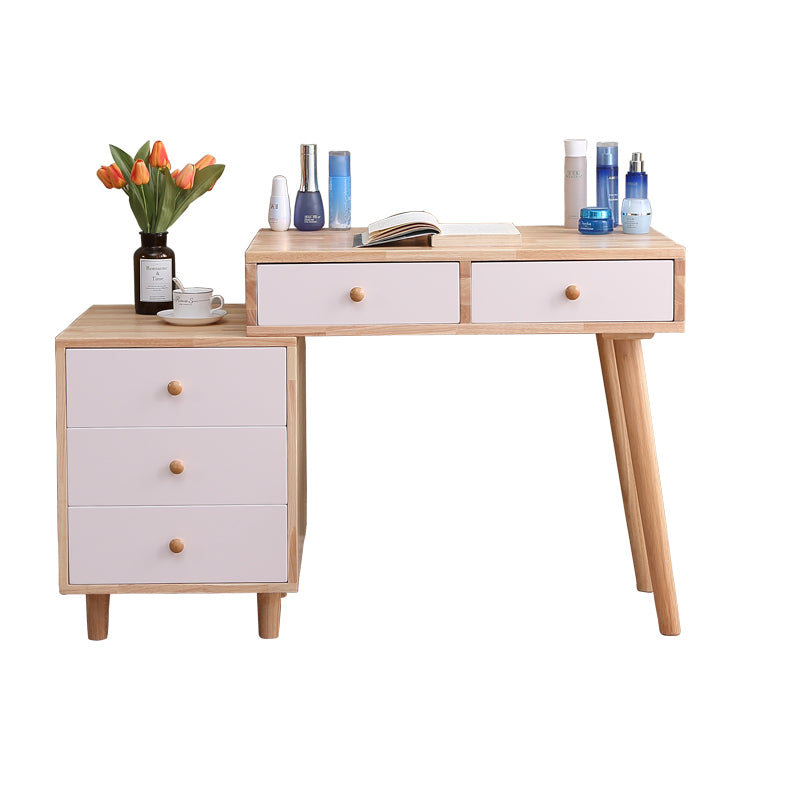 Scandinavian 5- Drawer Solid Wood Mirror Vanity Makeup Table