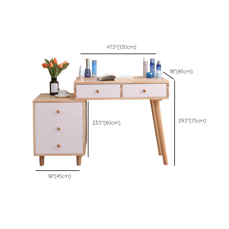 Scandinavian 5- Drawer Solid Wood Mirror Vanity Makeup Table
