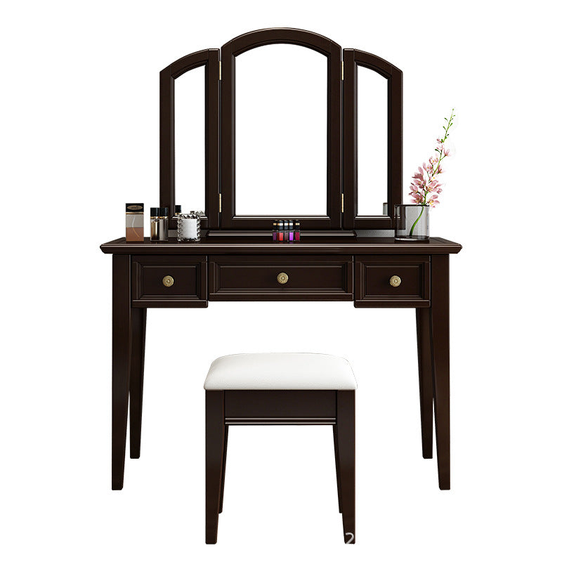 Traditional Style 3 -Drawer Wooden Vanity Mirror Makeup Table