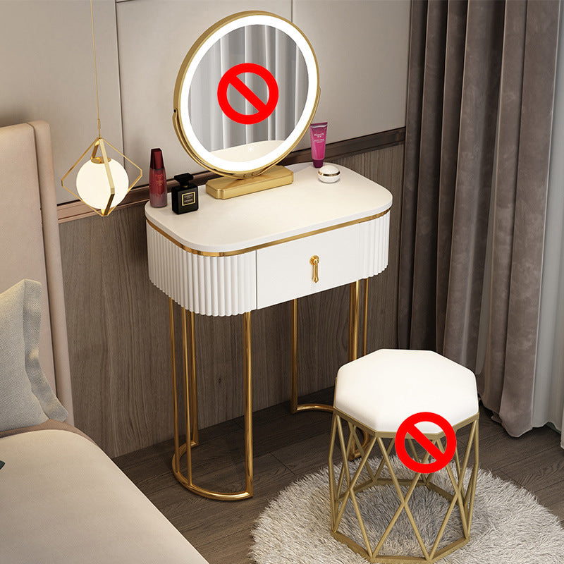 Glam Wood Frame Makeup Vanity Drawer Vanity in White with Gold Base