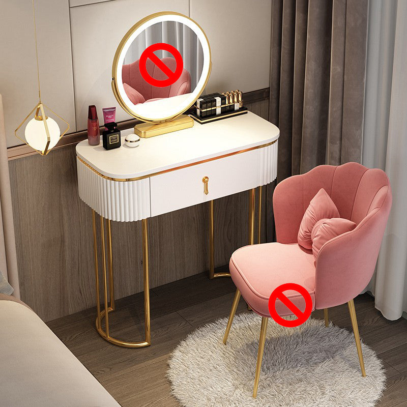 Glam Wood Frame Makeup Vanity Drawer Vanity in White with Gold Base