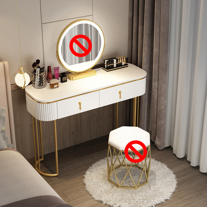 Glam Wood Frame Makeup Vanity Drawer Vanity in White with Gold Base