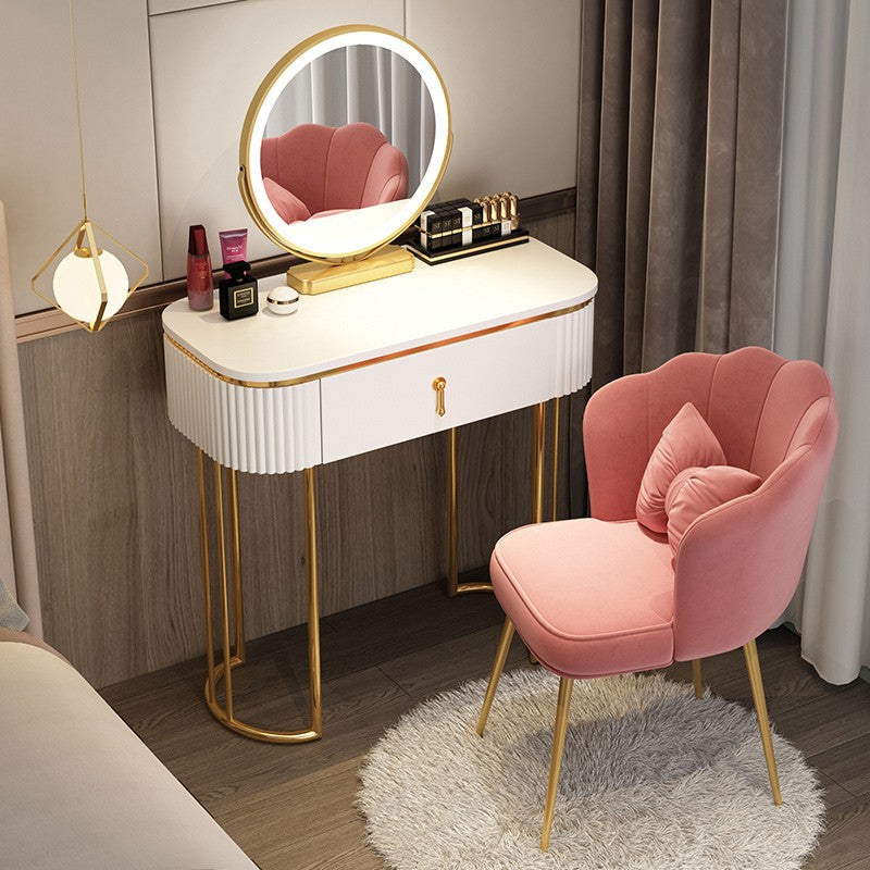 Glam Wood Frame Makeup Vanity Drawer Vanity in White with Gold Base