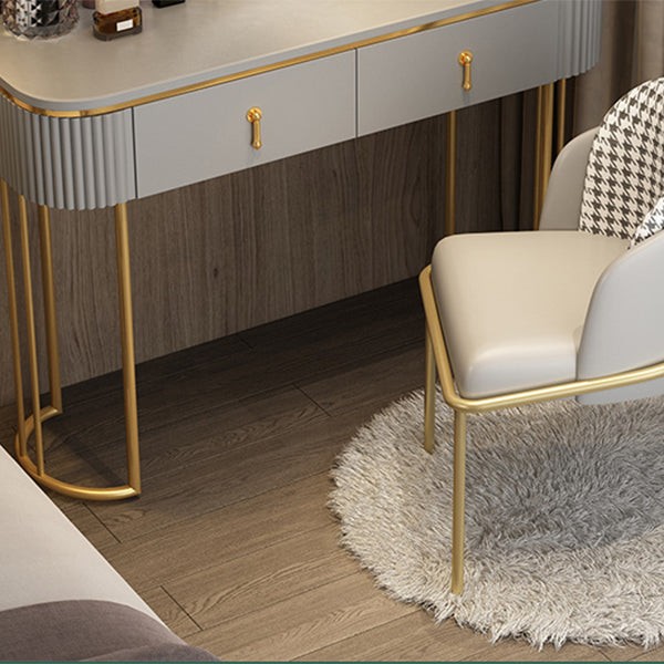 Glam Wood Frame Makeup Vanity Drawer Vanity in White with Gold Base