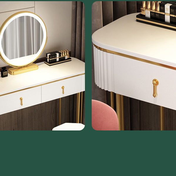 Glam Wood Frame Makeup Vanity Drawer Vanity in White with Gold Base
