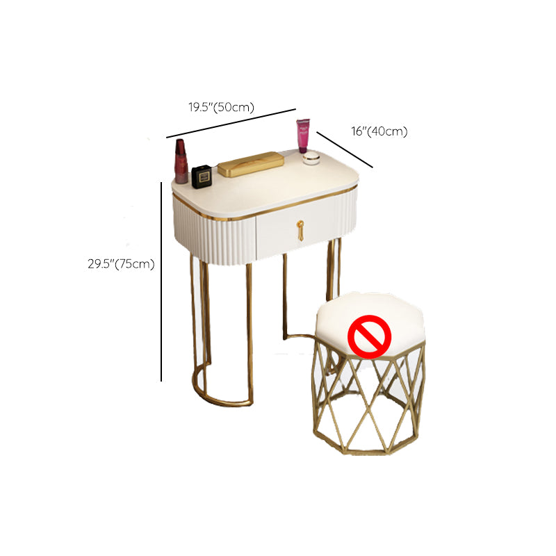 Glam Wood Frame Makeup Vanity Drawer Vanity in White with Gold Base