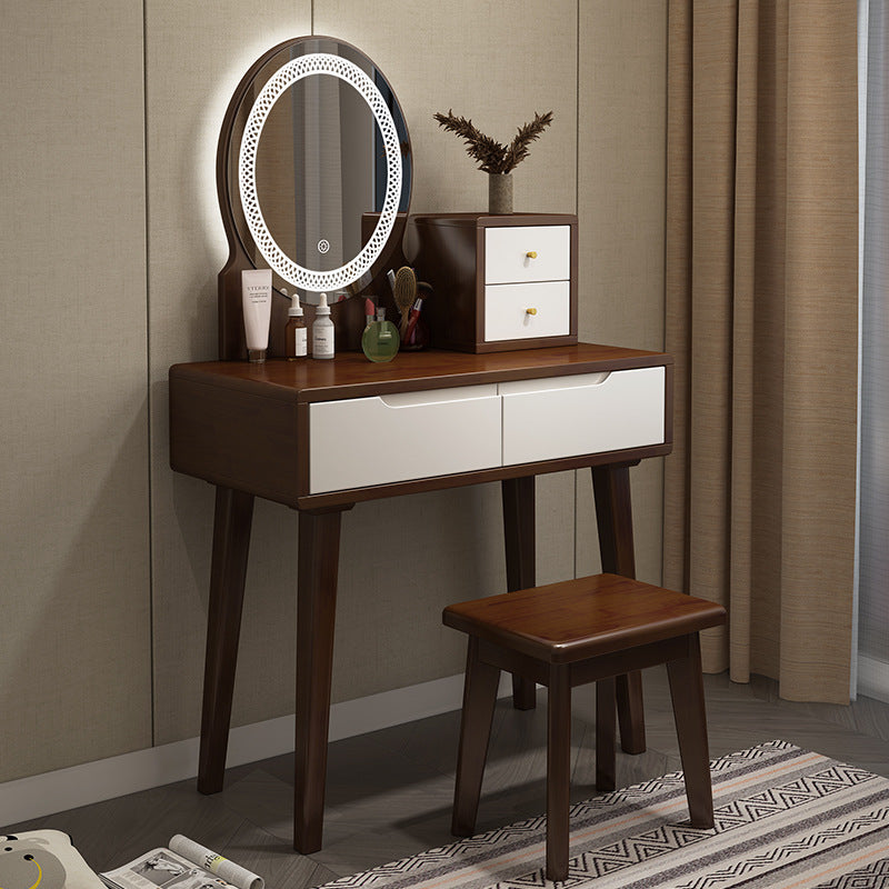 Scandinavian Vanity Makeup Table Set Rubberwood Dressing Table Stool Set