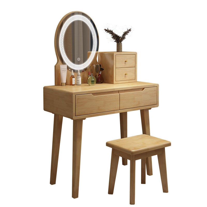 Scandinavian Vanity Makeup Table Set Rubberwood Dressing Table Stool Set