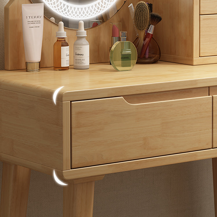 Scandinavian Vanity Makeup Table Set Rubberwood Dressing Table Stool Set