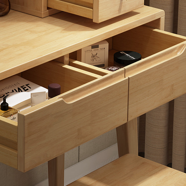 Scandinavian Vanity Makeup Table Set Rubberwood Dressing Table Stool Set