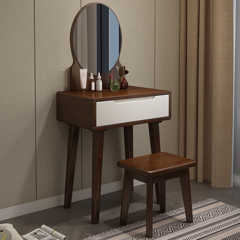 Scandinavian Vanity Makeup Table Set Rubberwood Dressing Table Stool Set