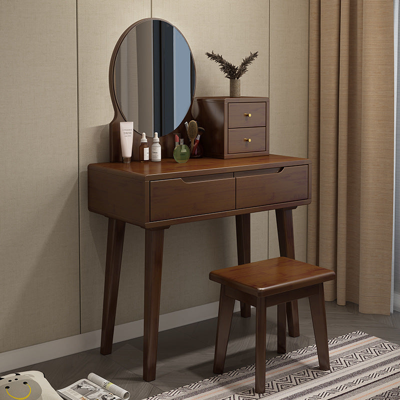 Scandinavian Vanity Makeup Table Set Rubberwood Dressing Table Stool Set
